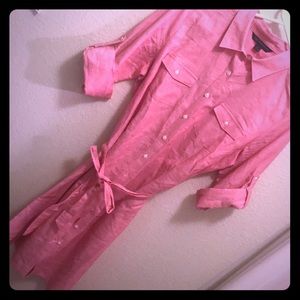 Pink Linen Brooks Brothers shirt dress. Size 8.